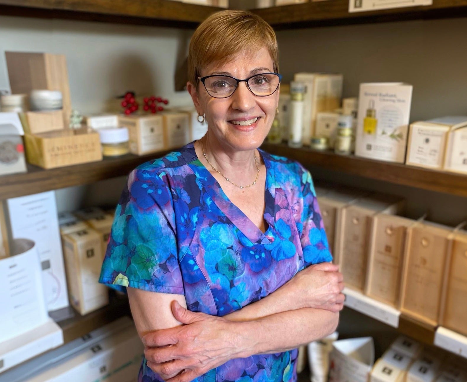 Photo of Pat smiling in her Westfield New Jersey spa
