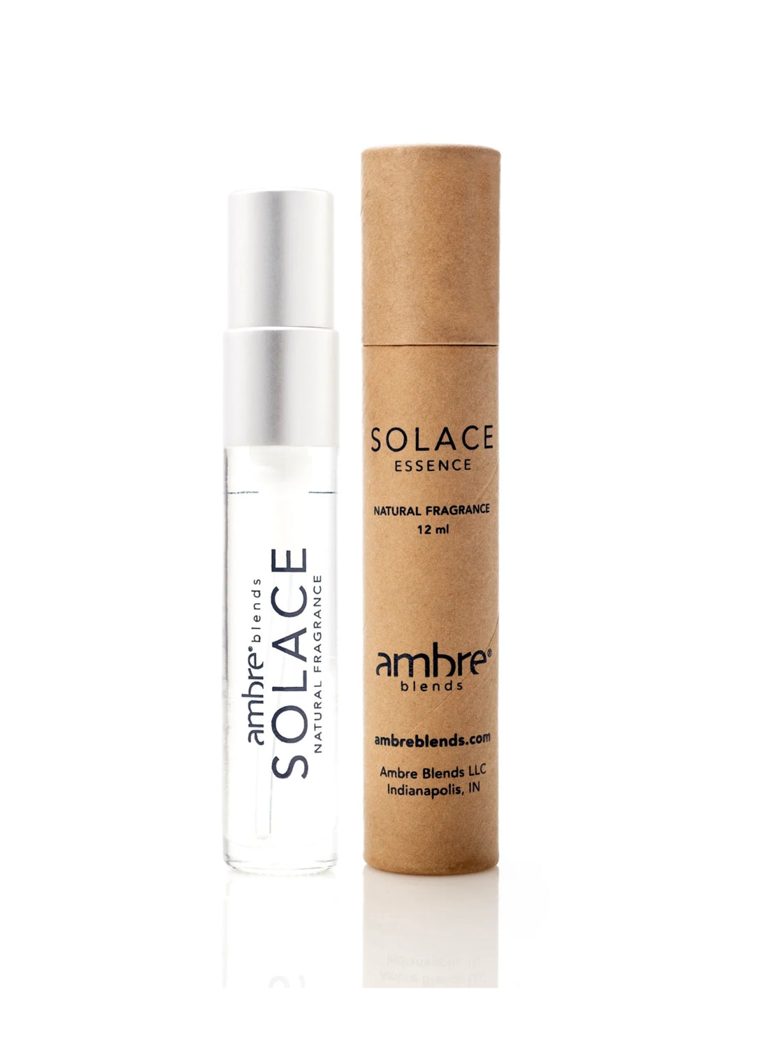 Two bottles of Solace Essence natural fragrance by Ambre Blends on a white background
