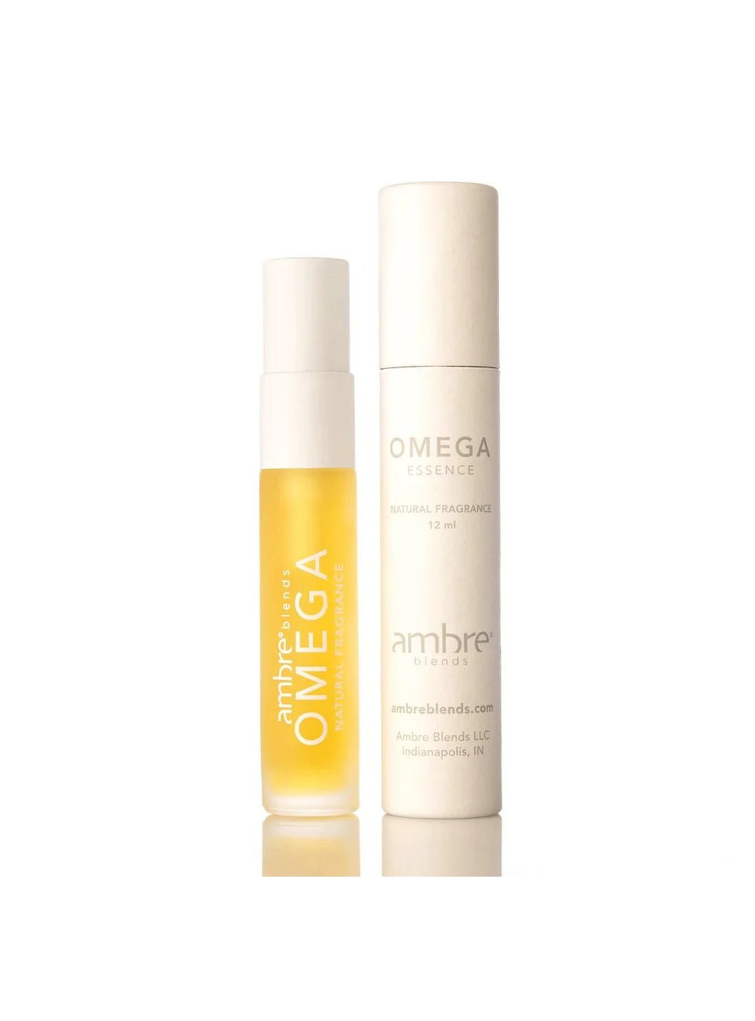 Two bottles of Ambre Omega skincare products on a white background