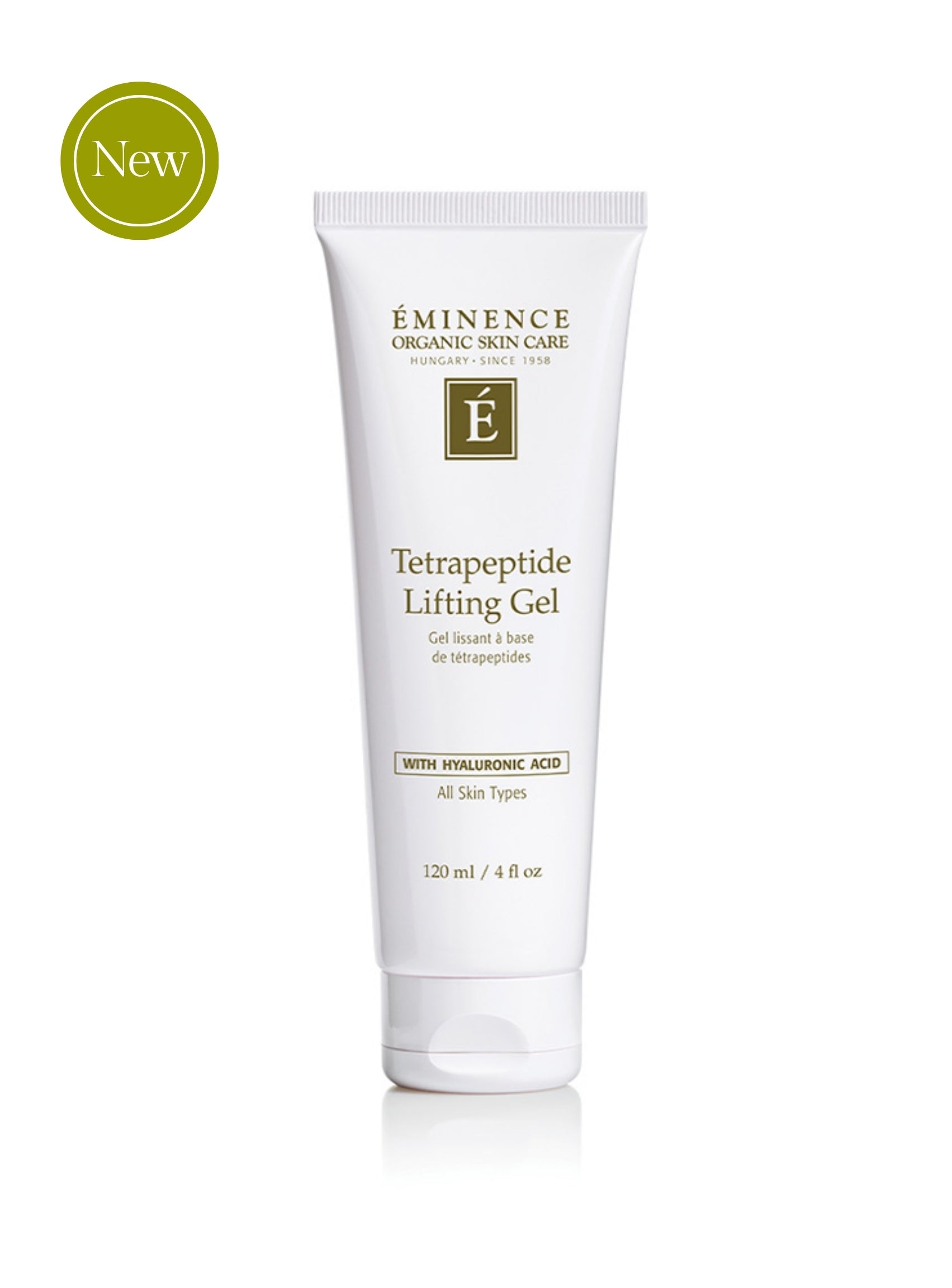 Tube of Eminence Organic Skin Care Tetrapeptide Lifting Gel on a white background