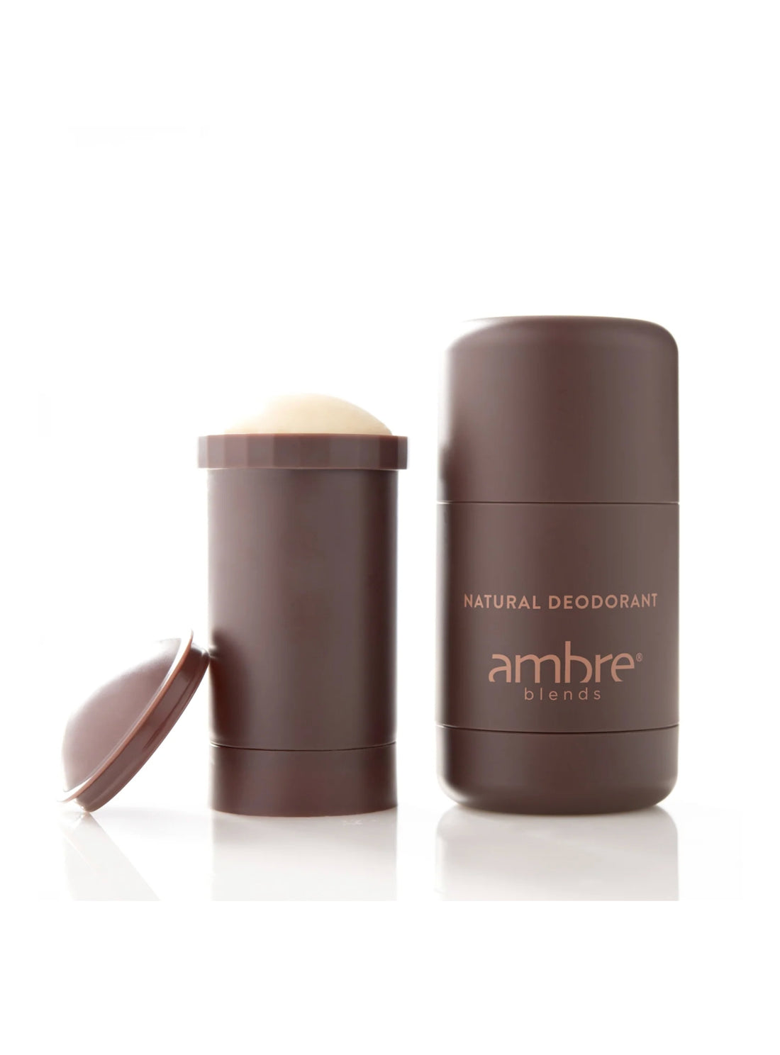 Brown deodorant stick with cap on a white background, featuring &